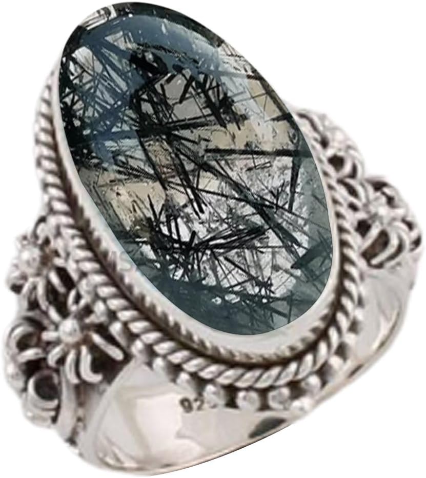 Solid 925 Sterling Silver Ring with Natural Blue Copper Turquoise
