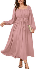 Plus Size Maxi Dress Long Sleeve Square Neck - Flowy Elegant A Line is
