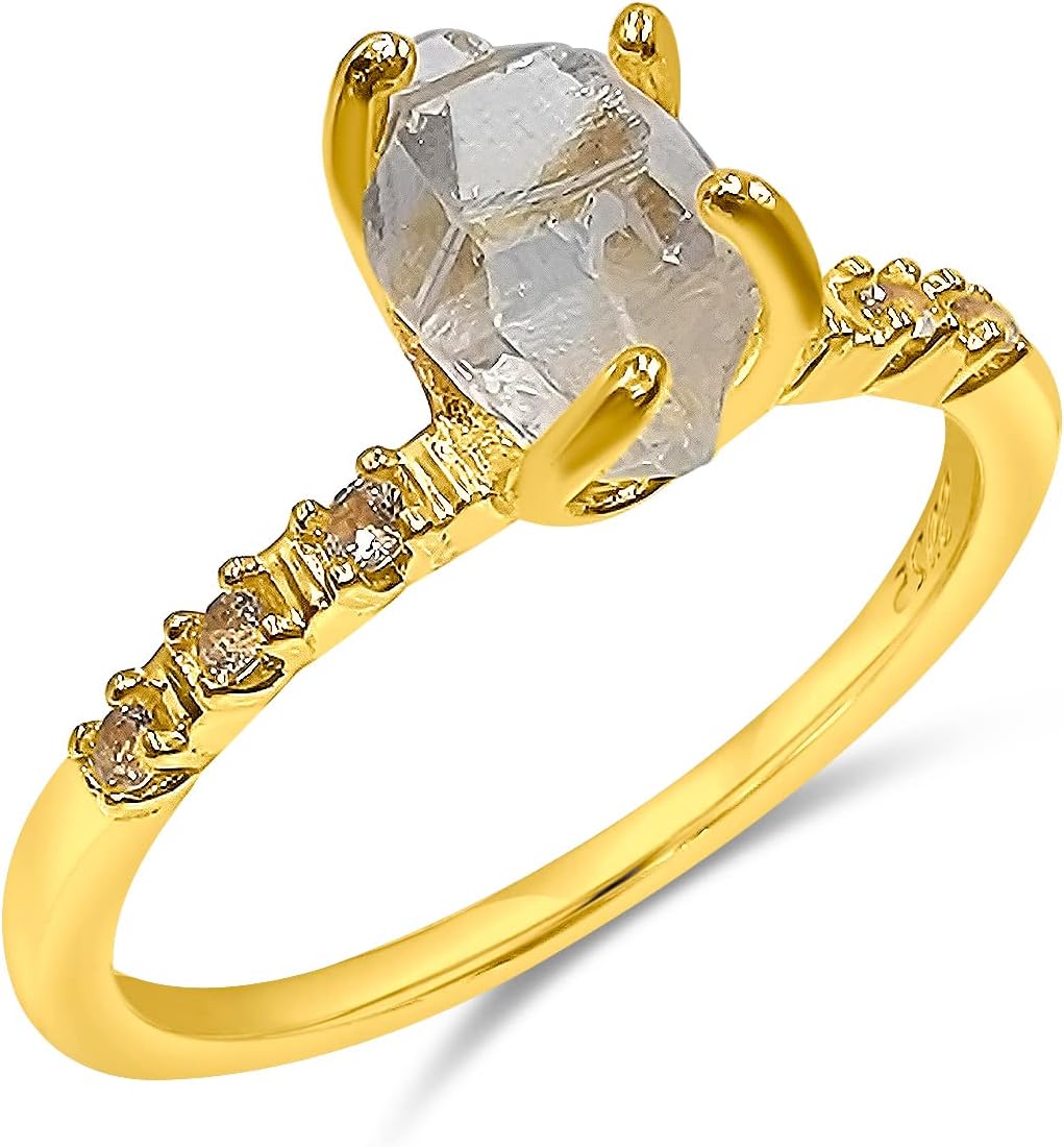 Real Raw Crystal Dainty Ring in Yellow Gold for Birthstone Gifts