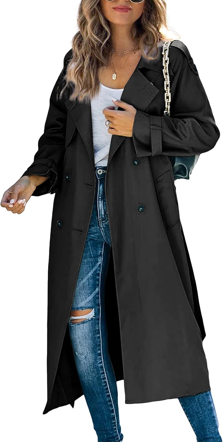 Makkrom Women's Double Breasted Long Trench Coat for Style