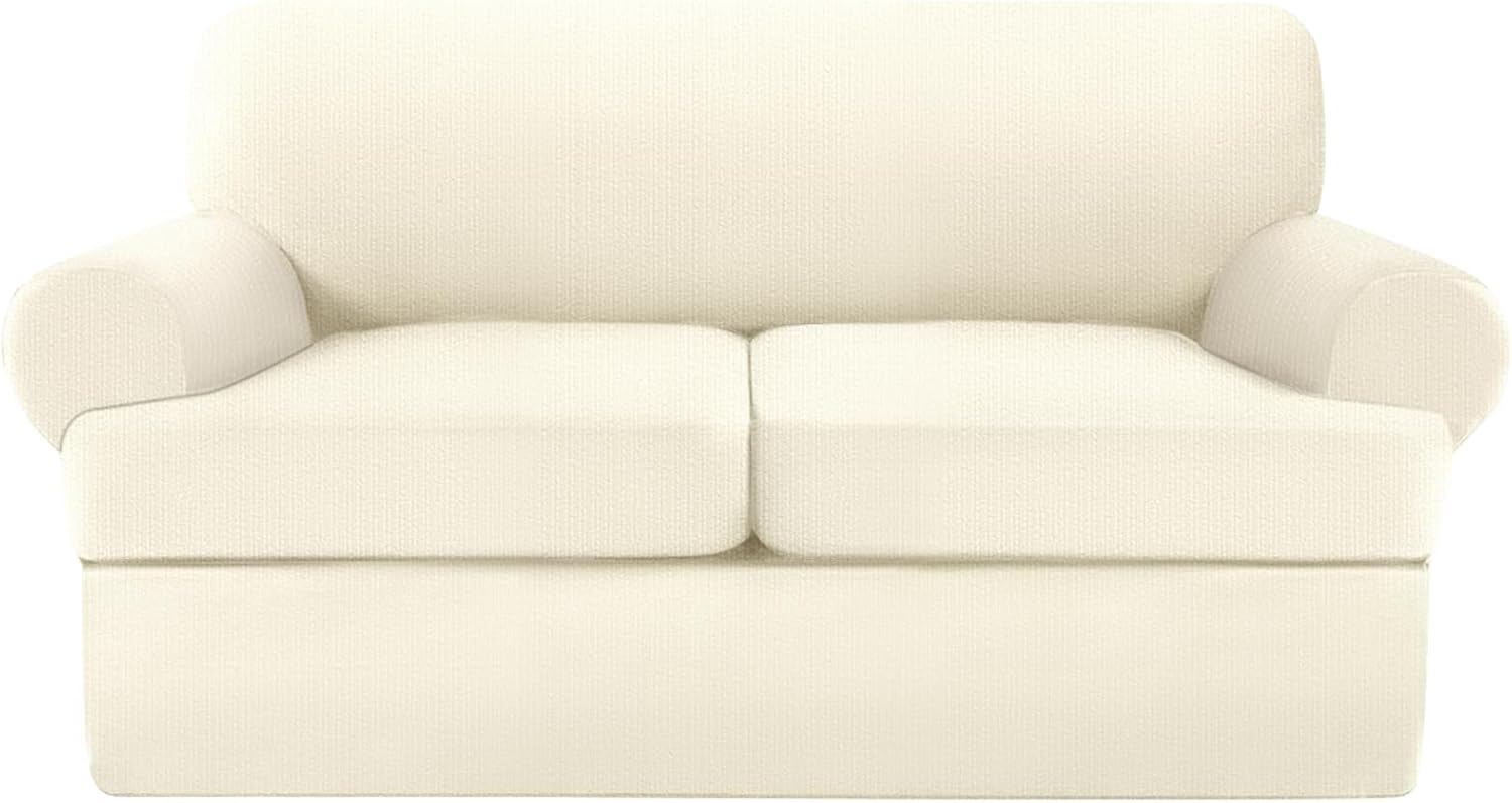 T Cushion Loveseat Slipcover Set for 2 Cushion Sofas in Light Yellow