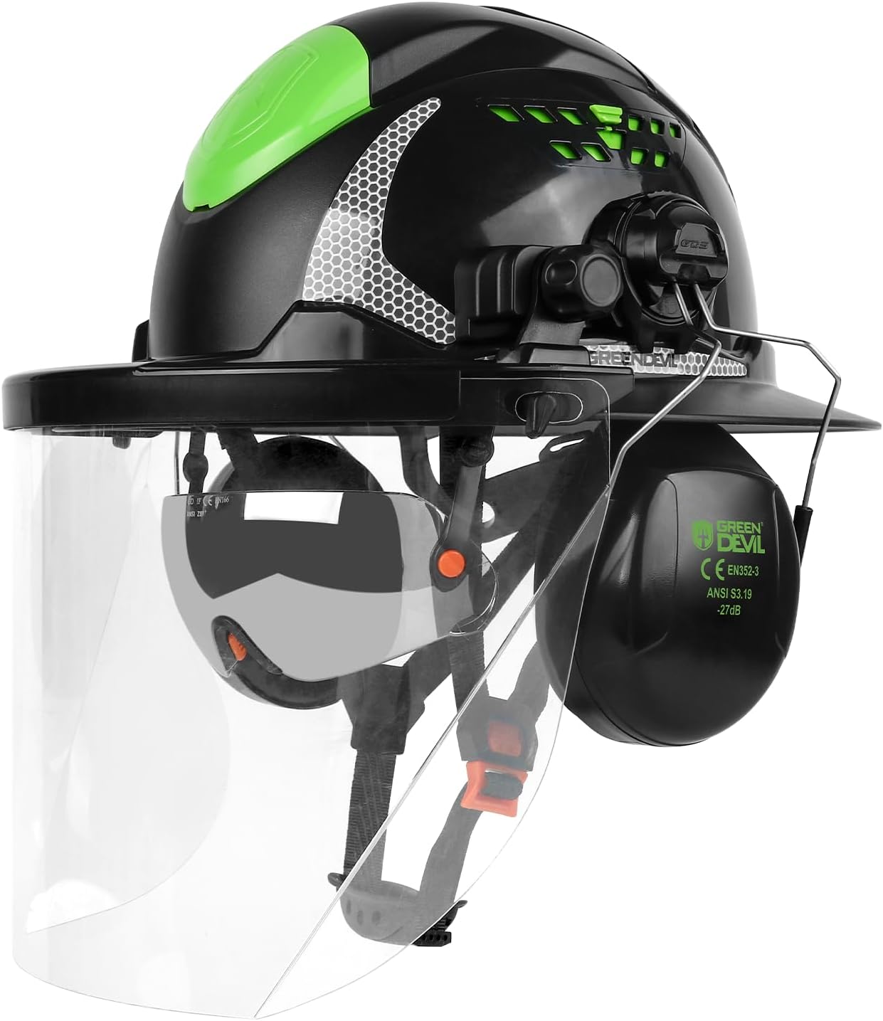 GREEN DEVIL Chainsaw Helmet with Face Shield and Ear Muffs