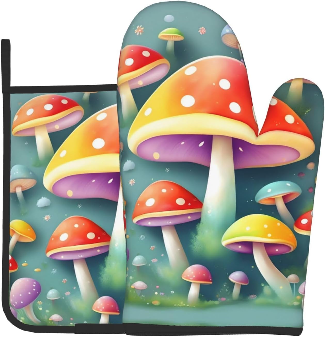 Cute Mushroom Pattern Heat-Insulating Gloves Set - Oven Safe