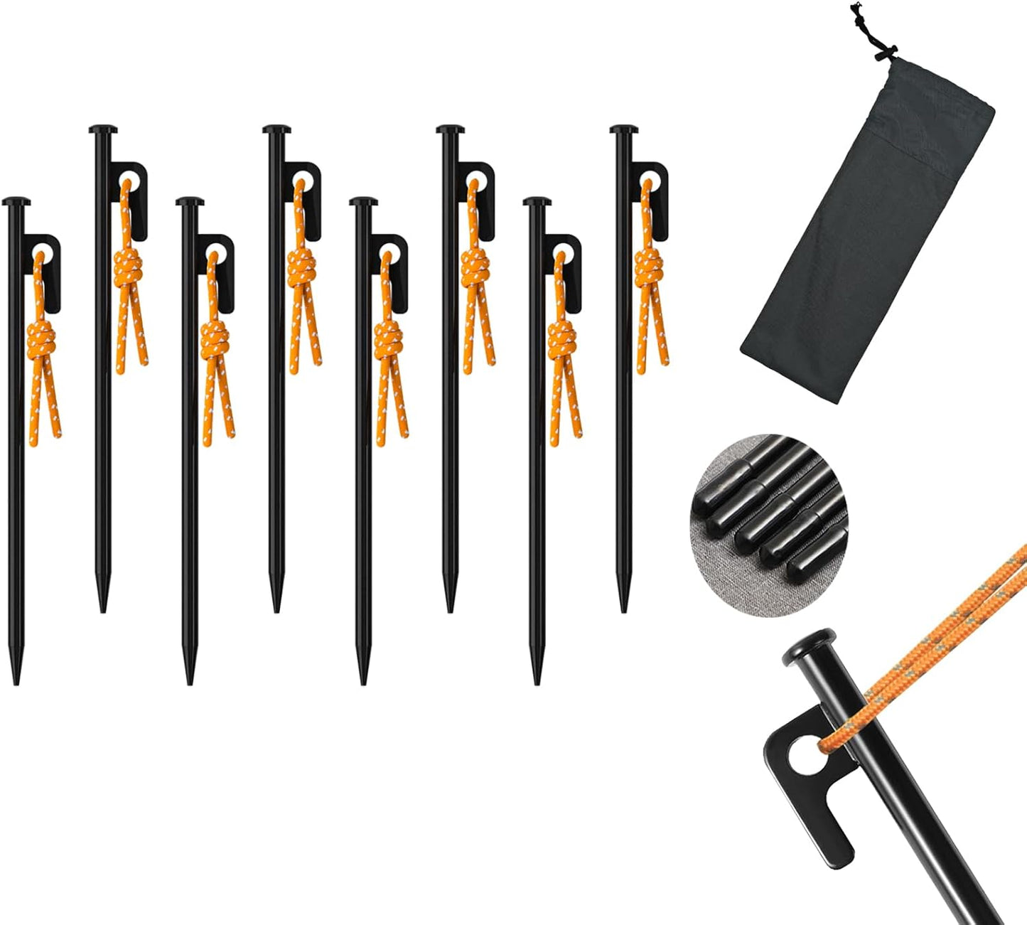 8 Pcs Unbreakable Tent Stakes Set - Heavy Duty Steel Pegs