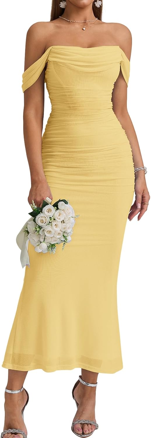 KUTUMAI Off The Shoulder Maxi Dress for Stunning Wedding Guests