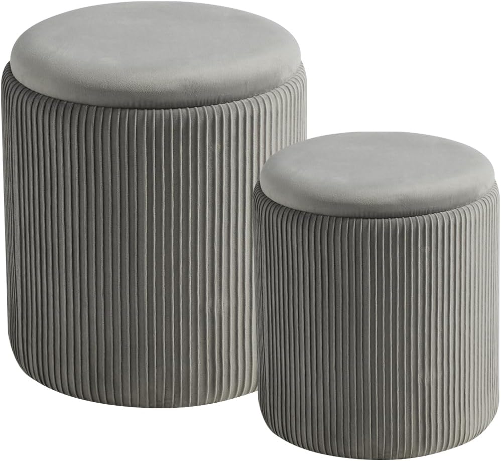 Round Ottoman Set of 2 with Storage for Living Room & Bedroom
