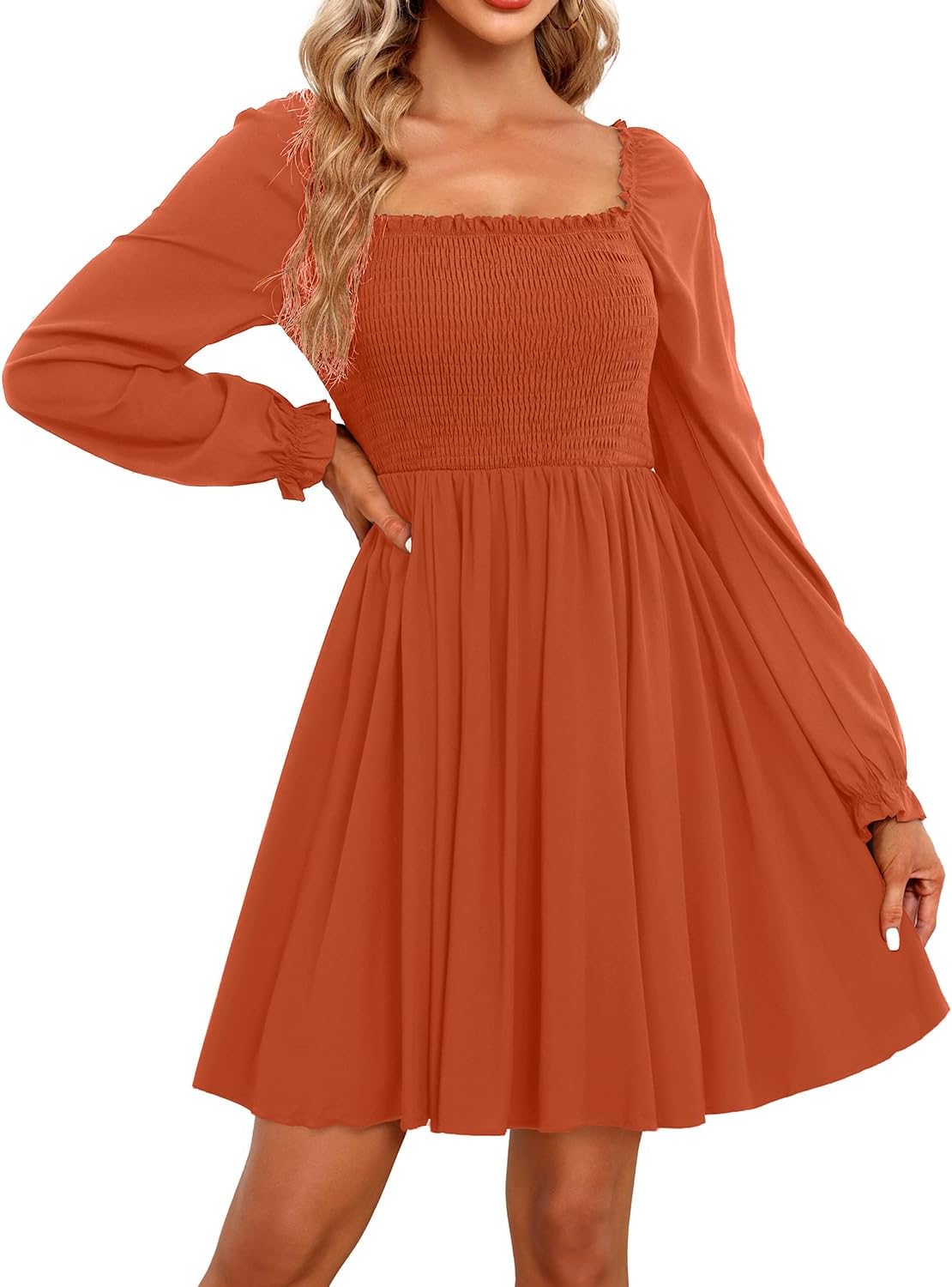 Holipick Women's Casual Square Neck Smocked Dress for All Occasions