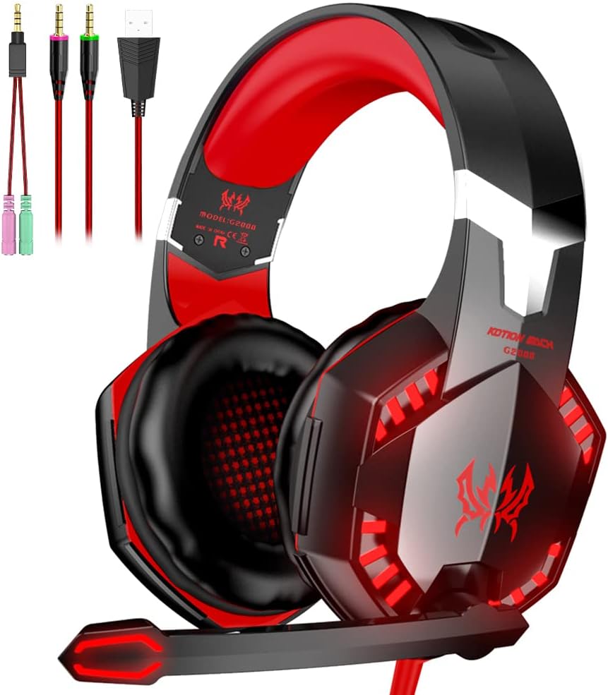 Bass Surround Gaming Headset for All Devices - Red