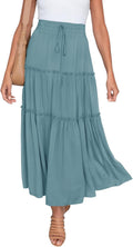 Womens Boho Maxi Skirt High Waist with Pockets - Flowy Summer Style