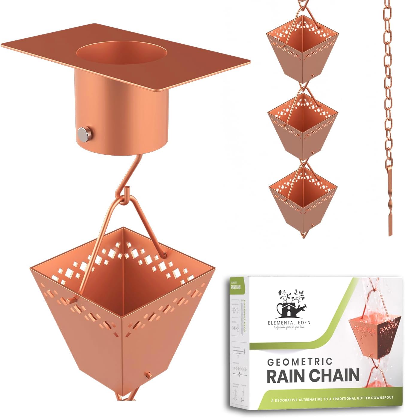 Elegant Copper Rain Chain Kit for Gutter Systems - 10 ft