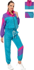 80s Track Suit for Women 2 Piece Color Block Sweatsuits - Retro Neon