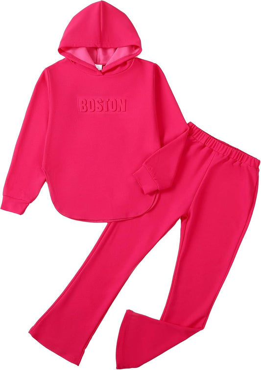 Girls' Butterfly Print Crop Top Hoodie and Sweatpants Set