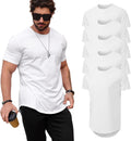 Longline Crewneck Tee Shirts for Men - 5 Pack Casual Hipster Fit