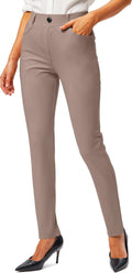 Womens Yoga Dress Pants with Pockets - Stretch Pull On Skinny Slacks