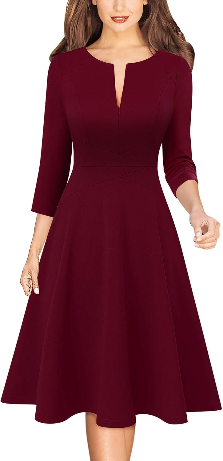 VFSHOW Womens Front Zipper Crisscross Waist A-Line Dress