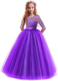 Girls Flower Vintage Floral Lace Long Dress for Special Events