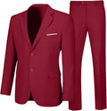 Mens 2 Piece Suit Slim Fit Light Burgundy Jacket and Pants Set - Stand