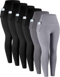 Leggings with Pockets for Women - High Waisted Tummy Control 6 Pack
