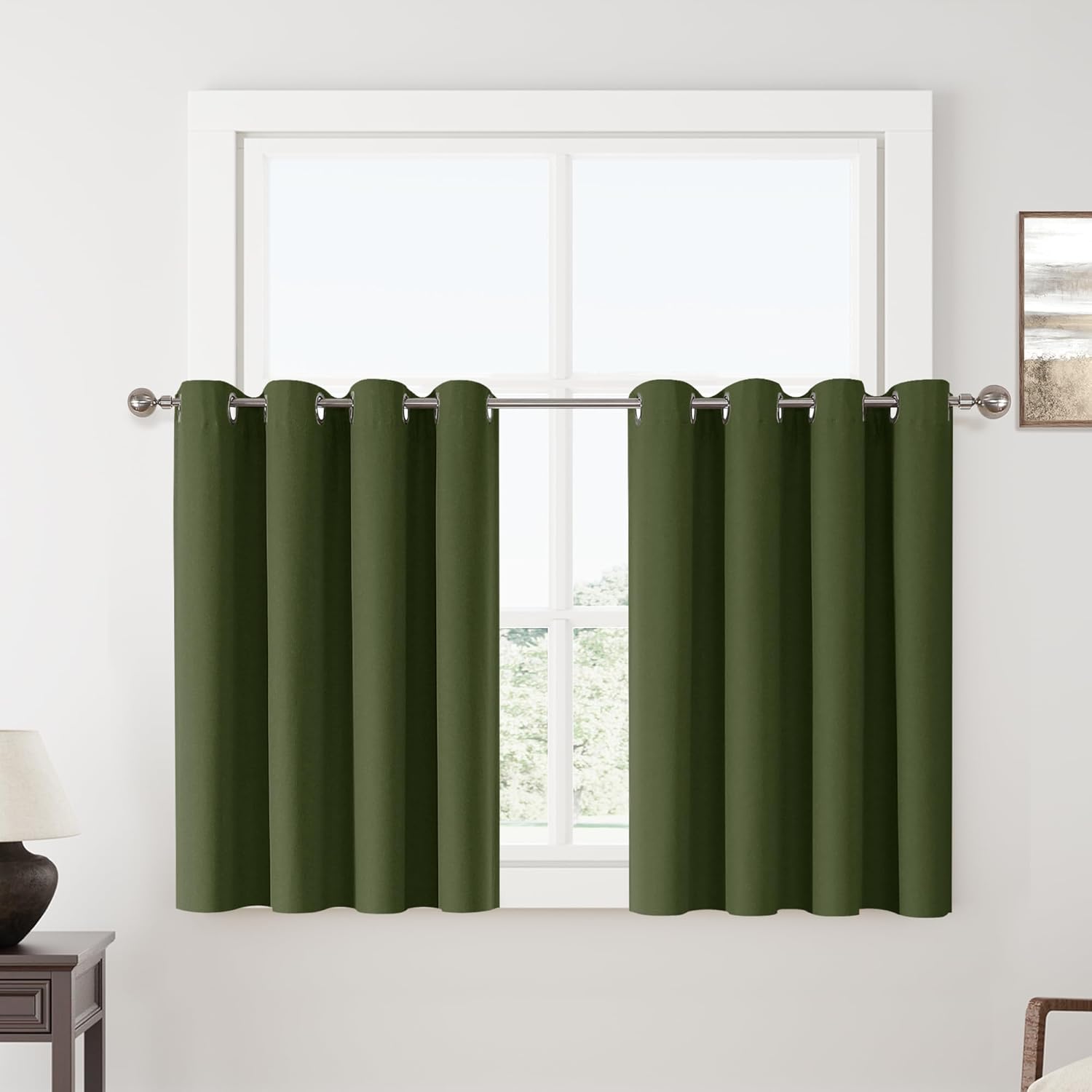 100% Blackout Olive Green Solid Curtains for Bedroom and Living Room