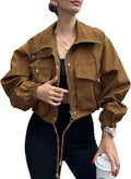 Womens Cropped Utility Anorak Jacket - Lightweight Zip-Up