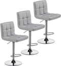 Set of 3 Adjustable PU Leather Swivel Bar Stools for Modern Spaces