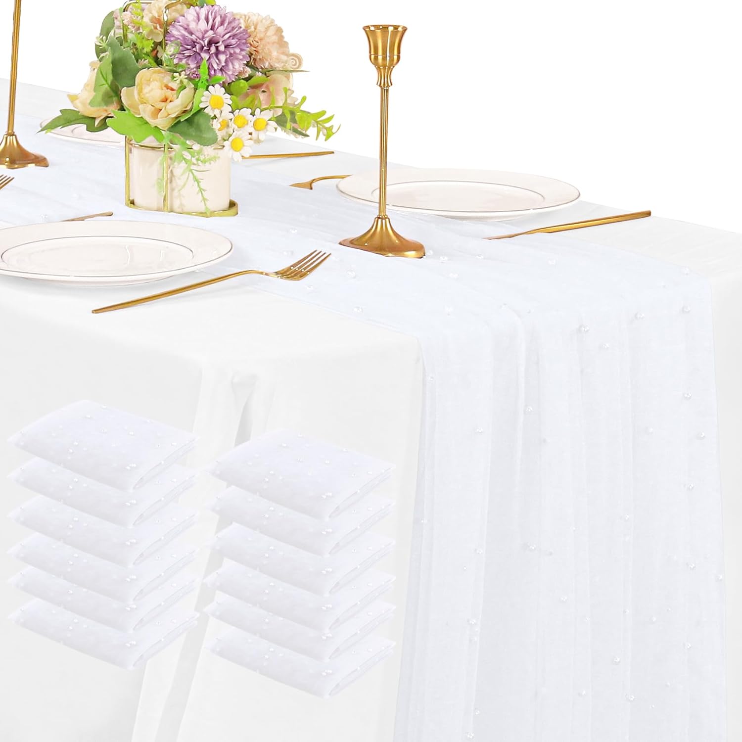 Elegant 12 Pack 10FT Pearl Table Runner for Weddings and Parties
