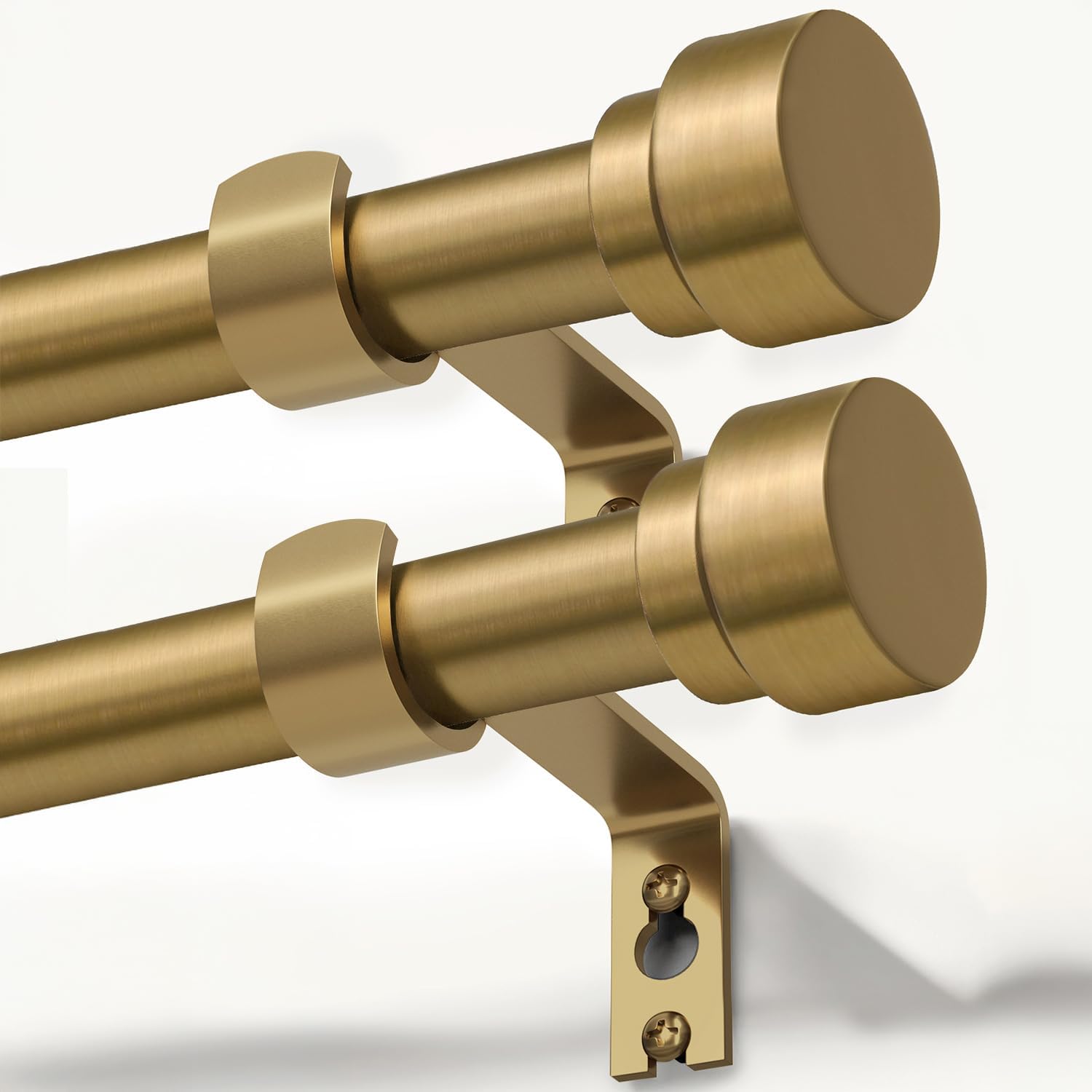 Adjustable 2 Pack Warm Gold Curtain Rods for Windows 66 to 120 in