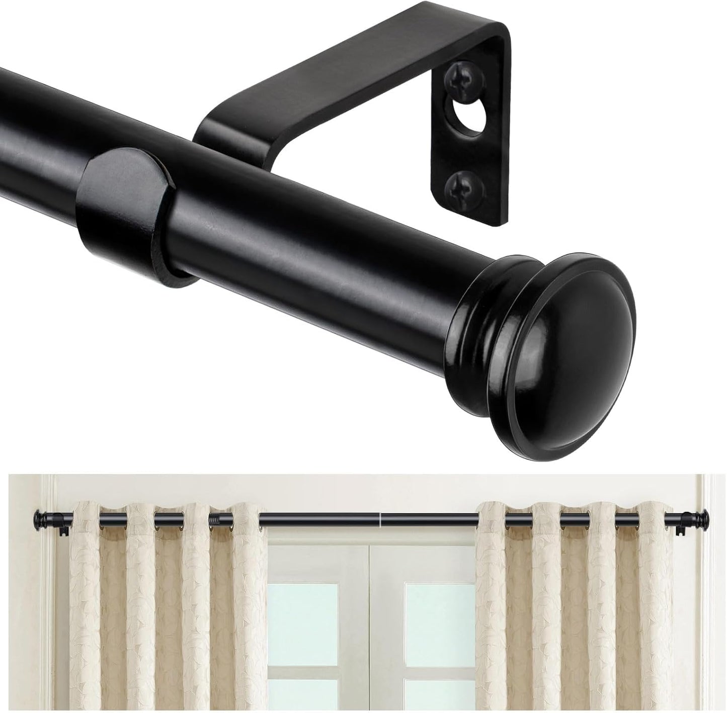 Adjustable Telescoping Curtain Rod Set, Easy Window Installation