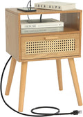 MaxSmeo Mid Century Modern Nightstand with Charging Station - Compact
