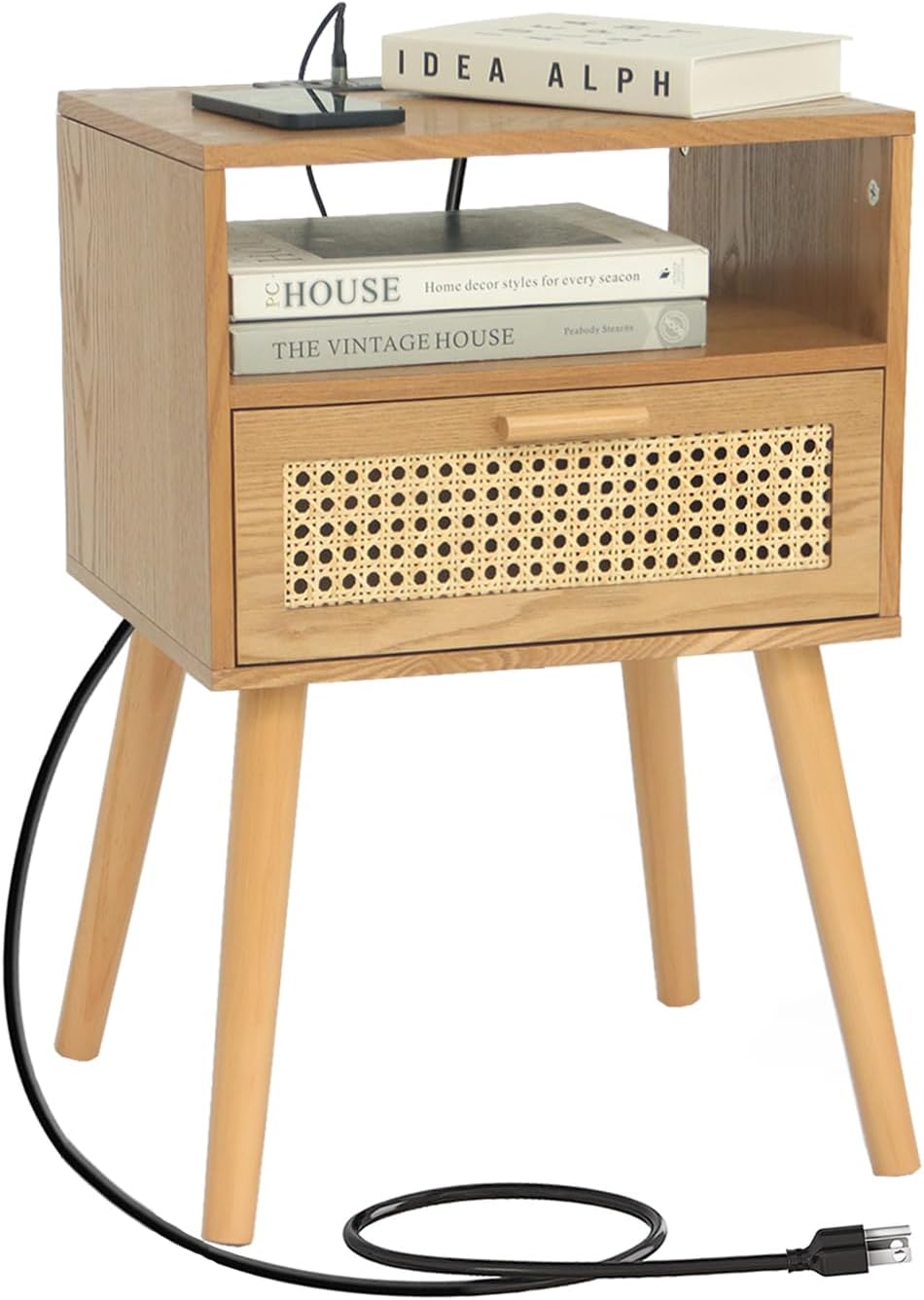 MaxSmeo Mid Century Modern Nightstand with Charging Station
