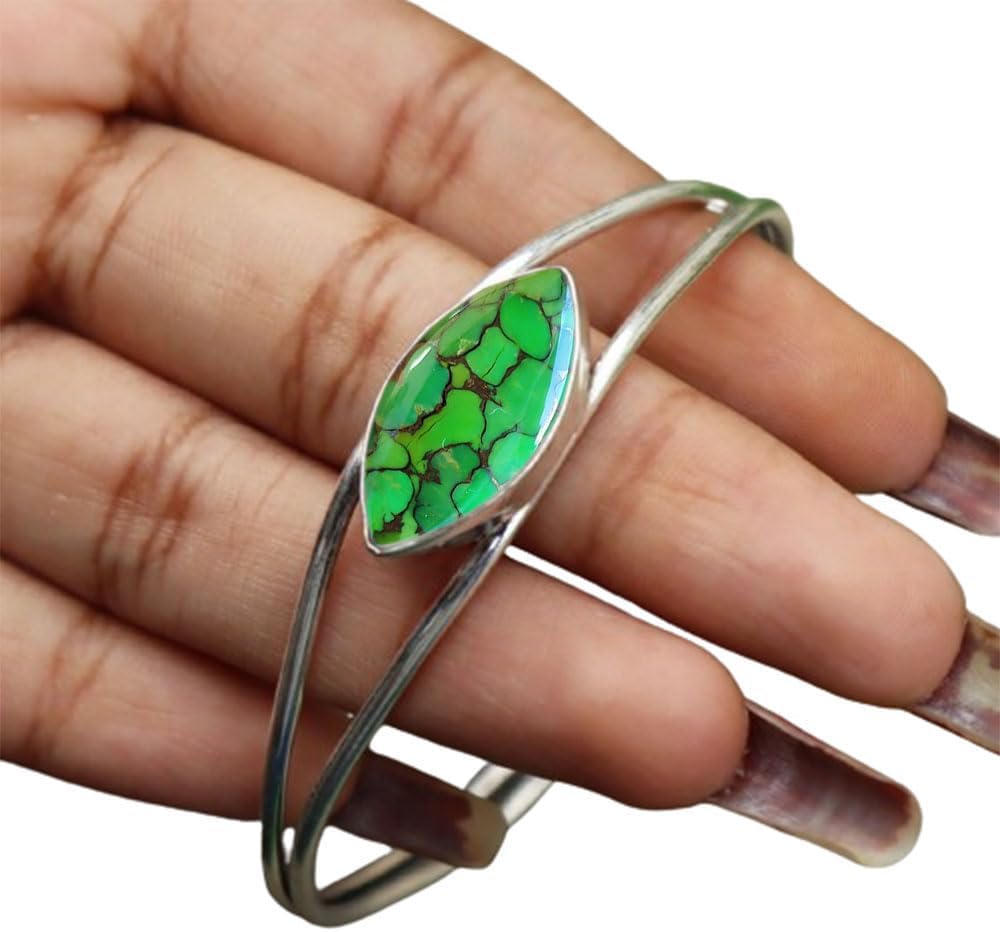 Moonstone Cuff Bangle in 925 Silver - Handmade Bohemian Jewelry