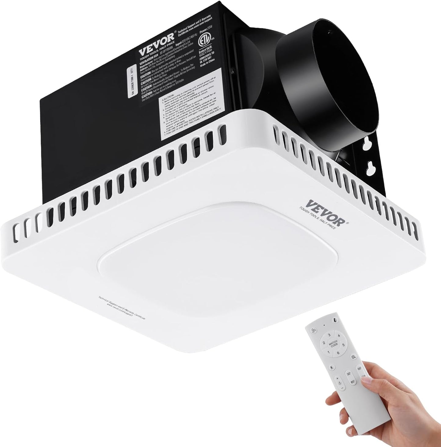 VEVOR Bathroom Exhaust Fan with LED Light and Remote Control