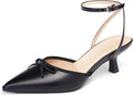 Coutgo Satin Kitten Low Heels with Bow - Chic Comfortable Pumps steady