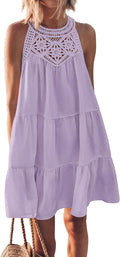 Women Summer Halter Tiered Swing Mini Dress - Casual Beachwear