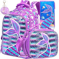 Girls Mermaid Sequin Backpack 4-in-1 Set - Comfortable Kids Pack
