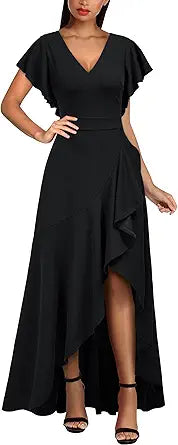 Miusol Women's Formal V Neck Ruffle Split Evening Party Dress