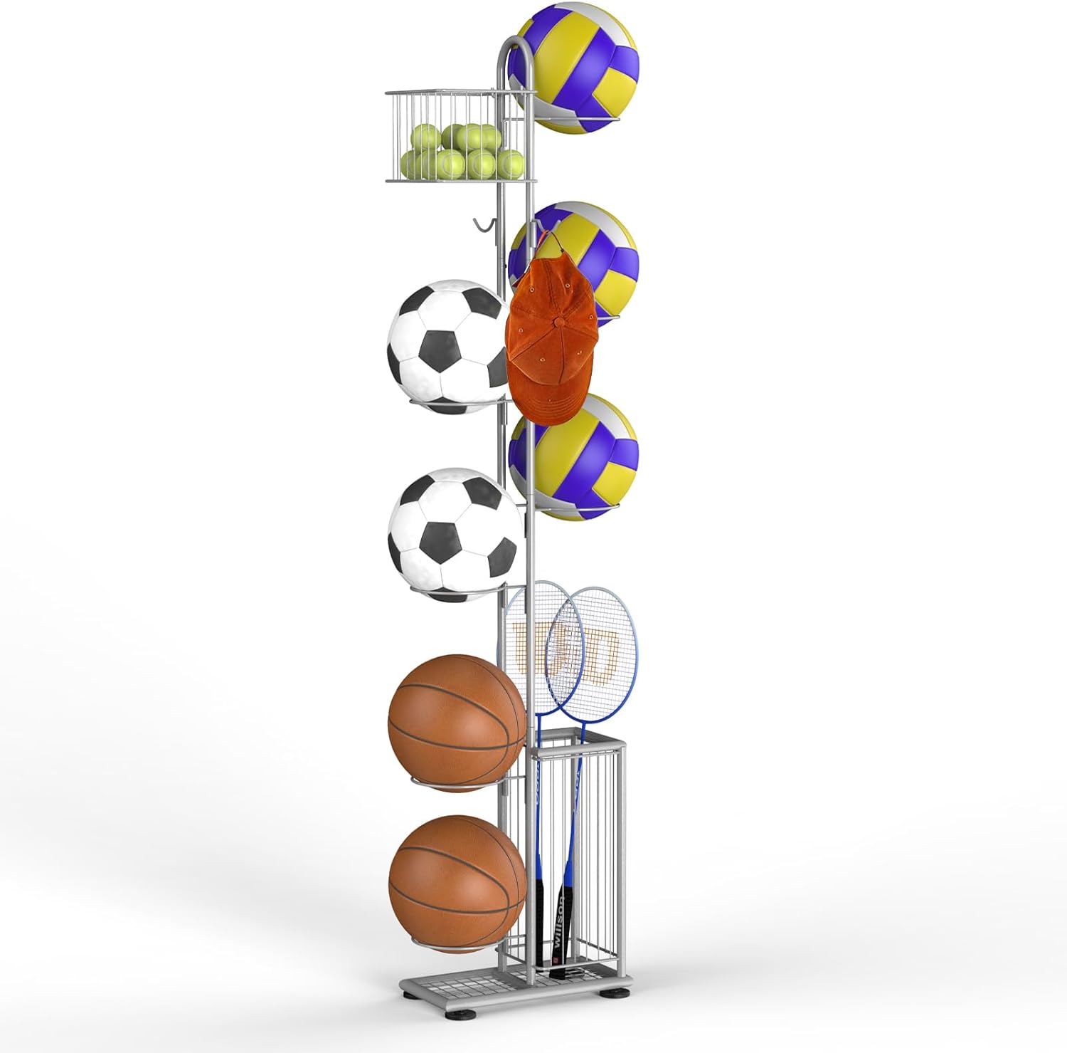 Multifunctional 7 Tier Basketball Ball Storage Rack Organizer