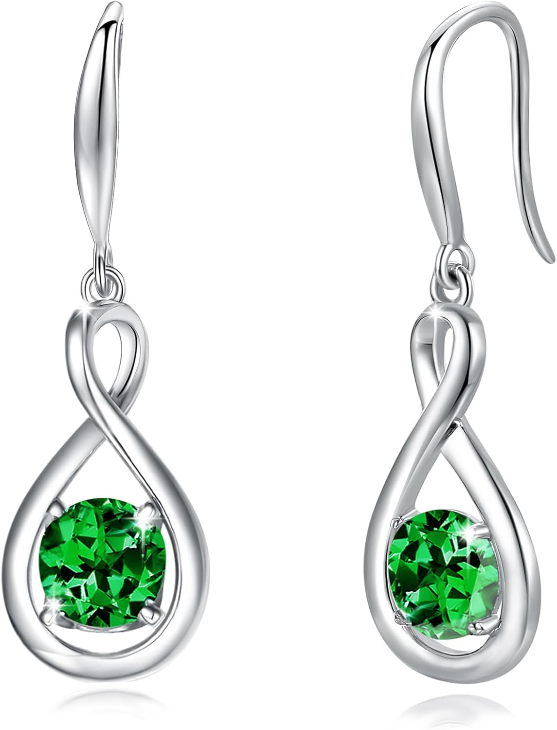 Dangle Drop Earrings in 925 Sterling Silver with Birthstone