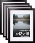 Egofine 12x16 Picture Frames Set of 4 - Classic Solid Wood Black