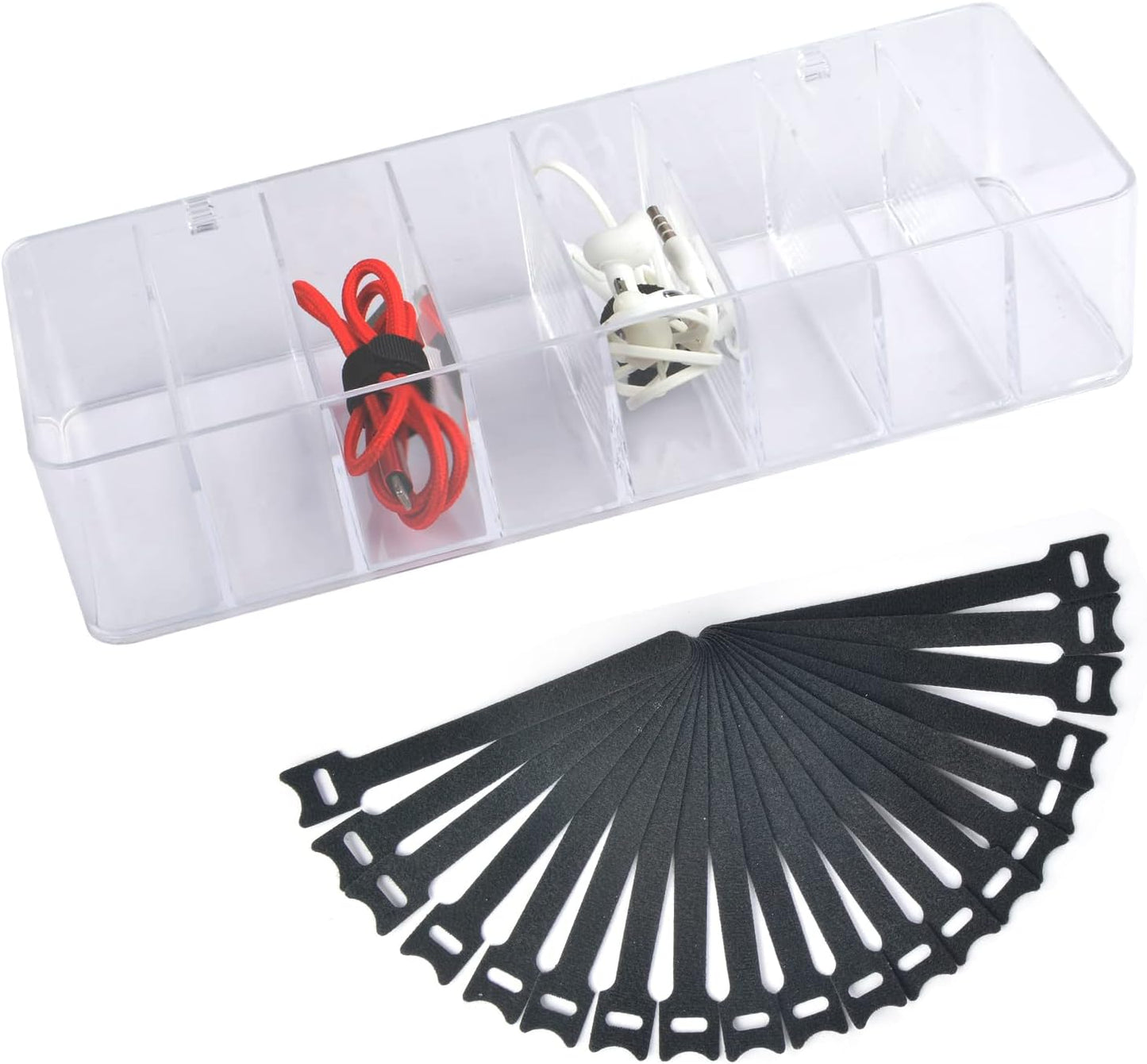 8-Section Acrylic Electronics Organizer + 20 Cable Straps