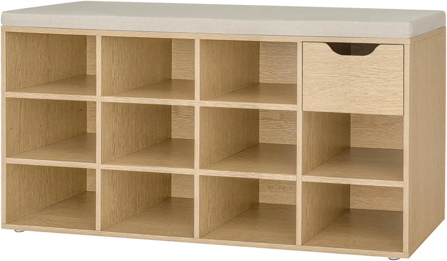 DINZI LVJ Shoe Storage Bench with Cushion for Entryway and More