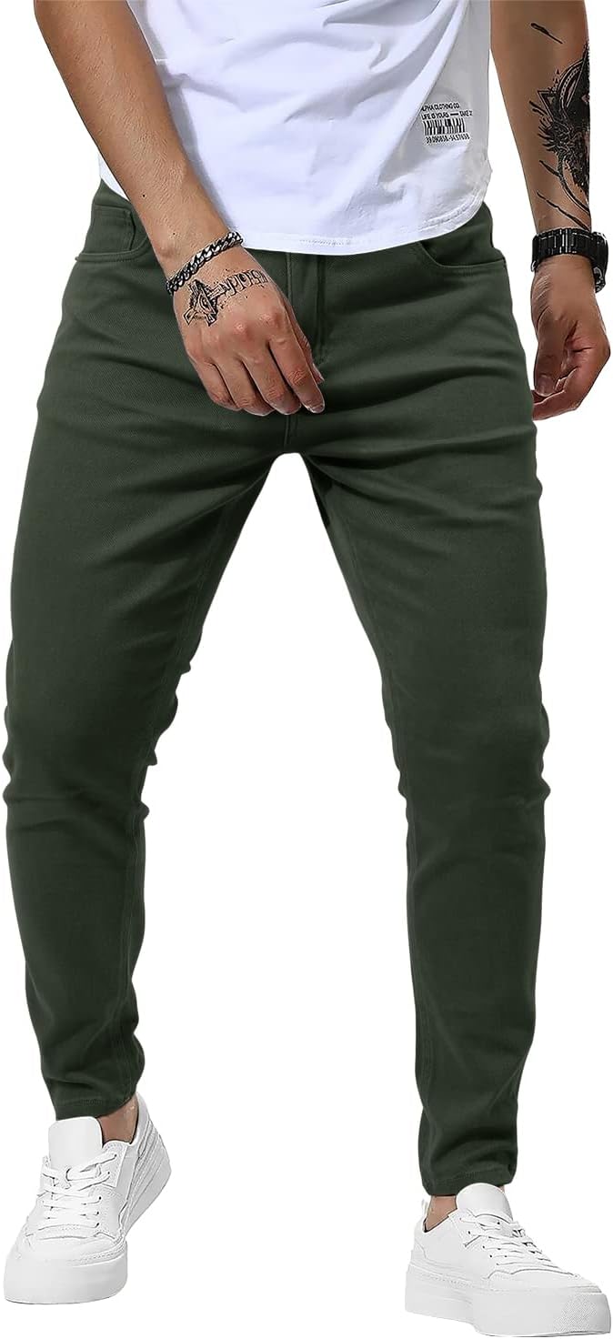 Men's Slim Fit Dress Pants: Stylish Stretchy Twill Chinos