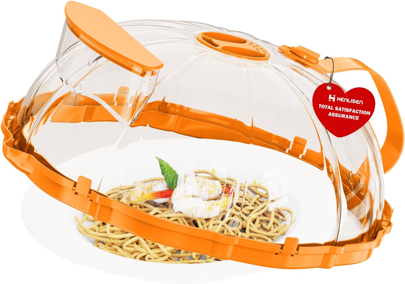 Clear Microwave Splatter Cover with Water Steamer - BPA Free, Dishwasher Safe Kitchen Gadget (Orange)