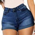 Women's Stretchy Denim Mid Rise Jean Shorts - Distressed High Waist