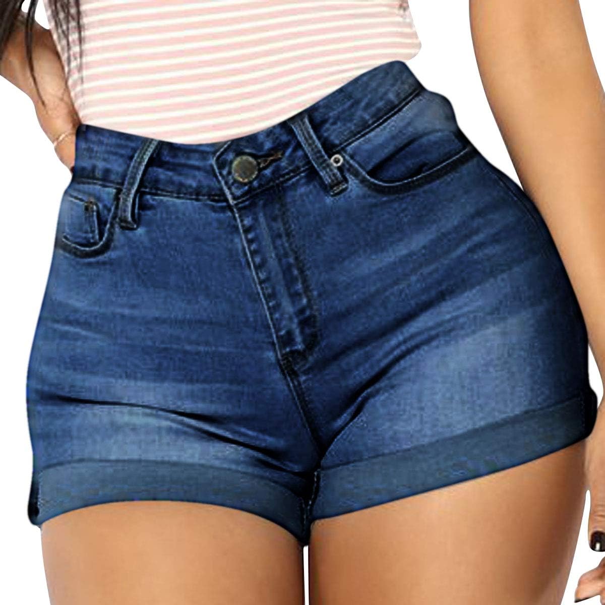 vanberfia Women's Stretchy Denim Mid Rise Jean Shorts for Casual Wear