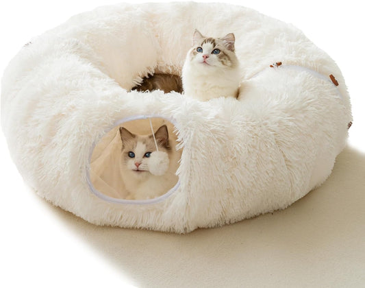 HIPIPET Winter Plush Cat Tunnel Bed for Indoor Cats Fun Play