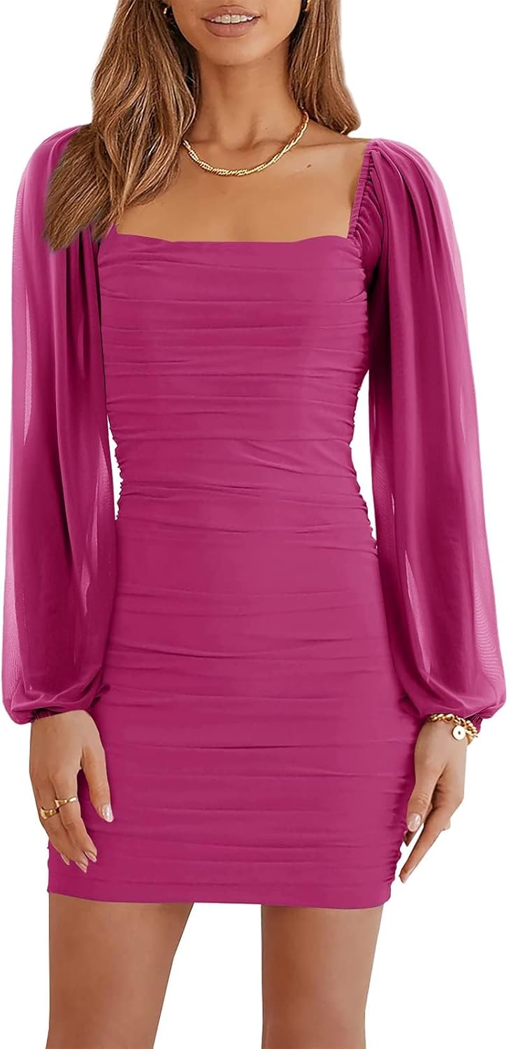 Ofenbuy Women's Mesh Long Sleeve Dress for Every Occasion