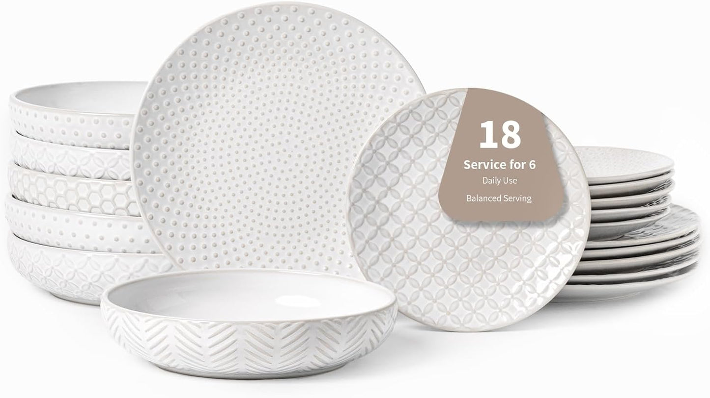 18-Piece Embossed Ceramic Dinnerware Set for Elegant Dining