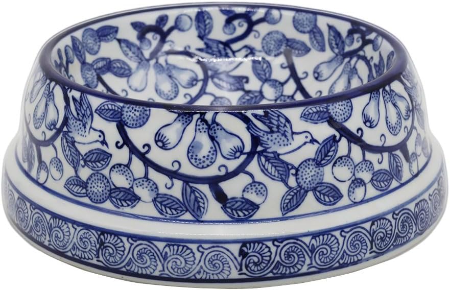 Chinoiserie Blue and White Ceramic Dog Bowl for Pets