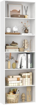 FOTOSOK 6-Tier Open Bookcase and Bookshelf - Tall White Display Shelf